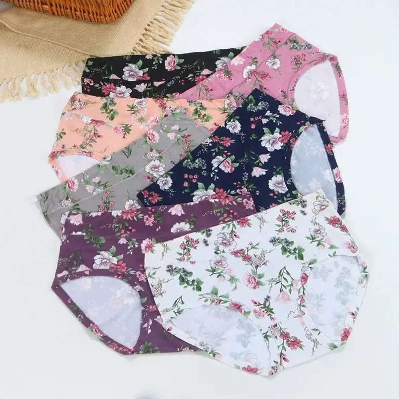 4XL-12XL Women's Mid Waist Panties High Elasticity Underwear Breathable Large Size Floral Briefs Lingerie Female Underpants
