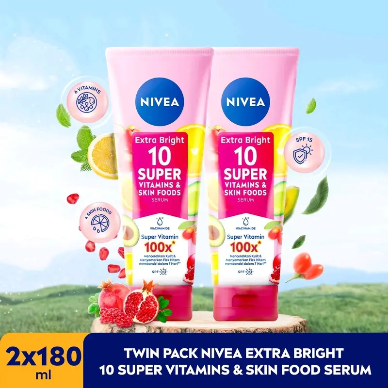Paket TwiinPack (2pc) 10 Super Vitamins & Skin Food Serum 180ml Semua Jenis Kulit Hidrasi 0