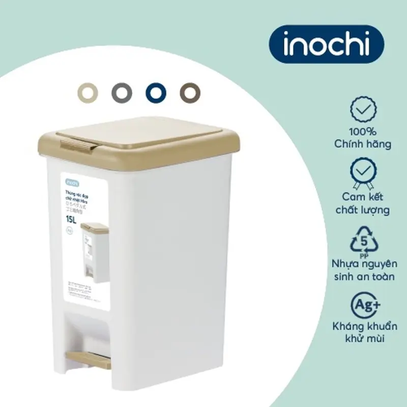Thùng rác đạp chữ nhật Inochi - Hiro 10L, 15L, 20L, 30L nhiều sự lựa chọn 2