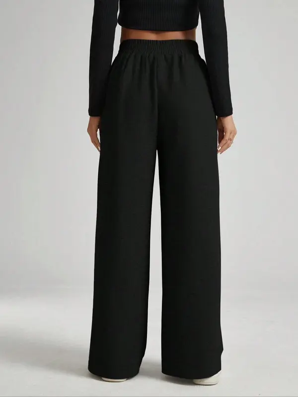 Women's Solid High Waist Wide Leg Sweatpants, Casual Minimalist Comfy Elastic Waist Trousers for Daily Wear, Trousers for Women, Fashion Ladies Bottoms for All Seasons, Wideleg Baggy Pants, Wide Legged Pants, Womenswear, Casual Basic Trousers 1