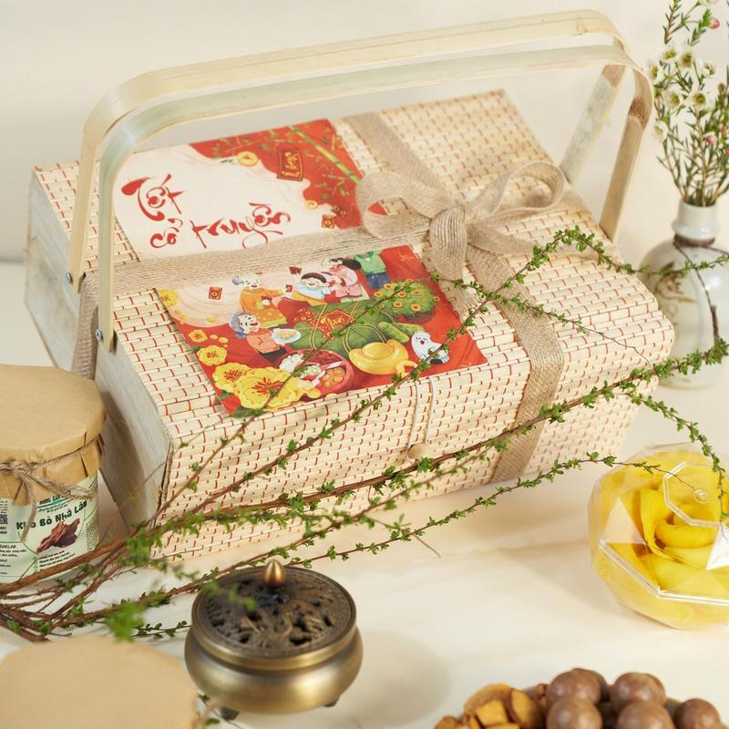 Hộp quà tết giỏ mây & hạt dinh dưỡng ưu đãi cho doanh nghiệp - Nông sản Sạch DakLak