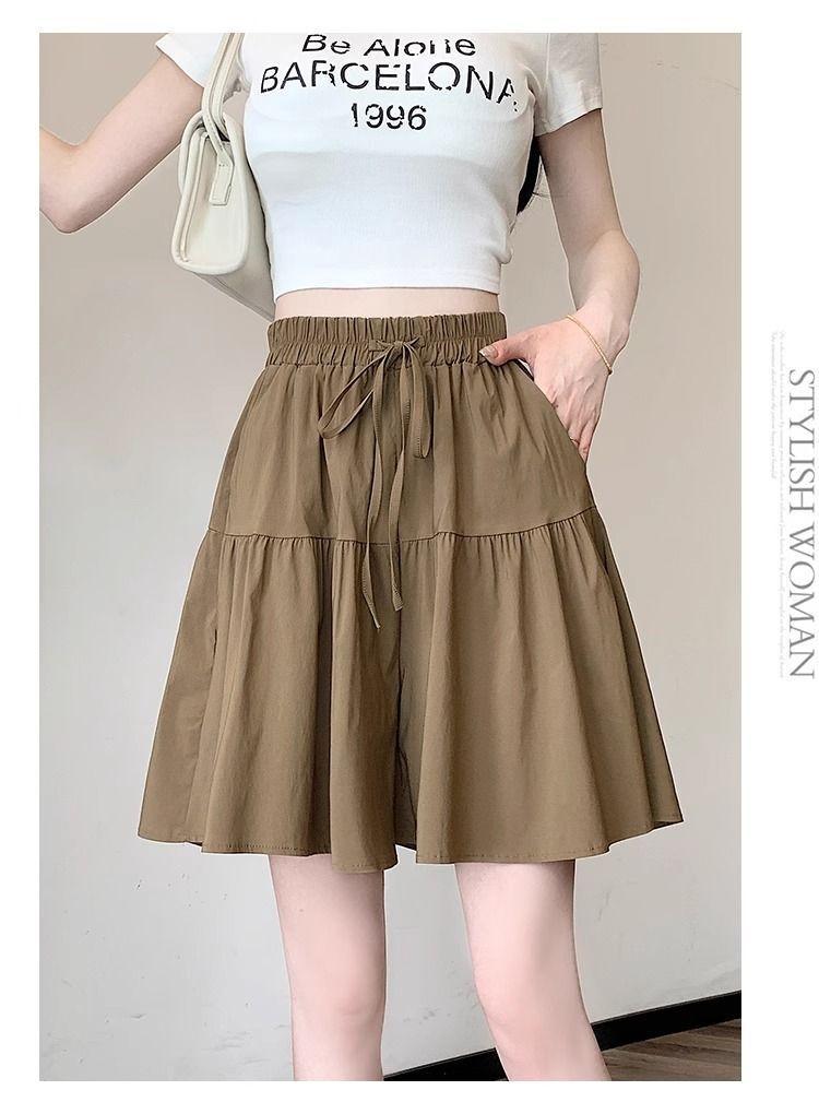 Product Introduction of [2380 People Collection] Idle Style Ice Silk Quick-Drying Wide Leg Culottes Shorts Women's Summer Thin plus Size Casual Shorts Pantskirt 18
