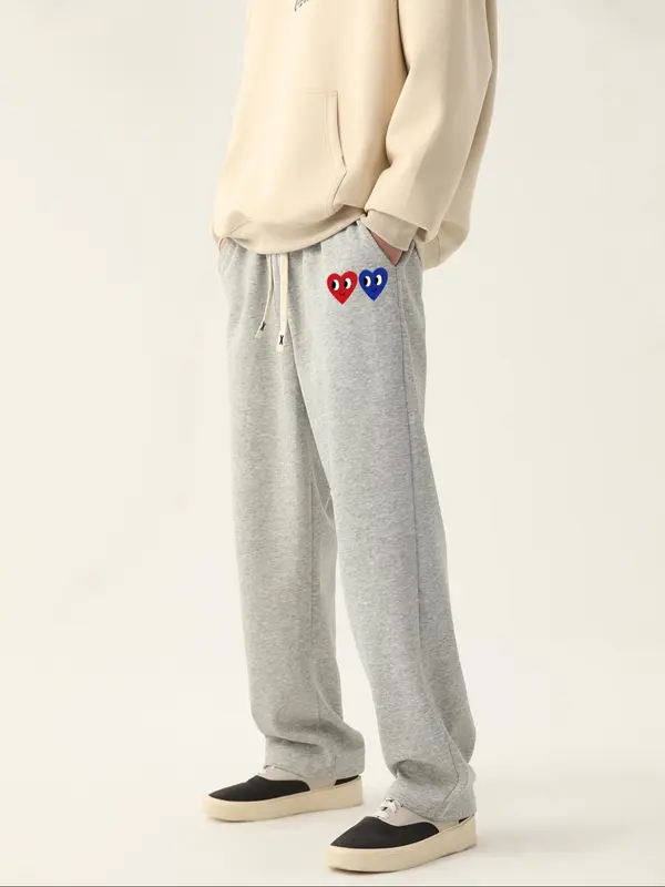 Men's Heart Print Pocket Drawstring Waist Sweatpants, Regular Fit Straight Leg Pants for Spring & Fall, Drippy Outfits, Men's Trousers for Summer Daily Wear, Pants for Men, Going Out Outfit, Casual Menswear Valentine's Day, gift, Work Trousers Men 0