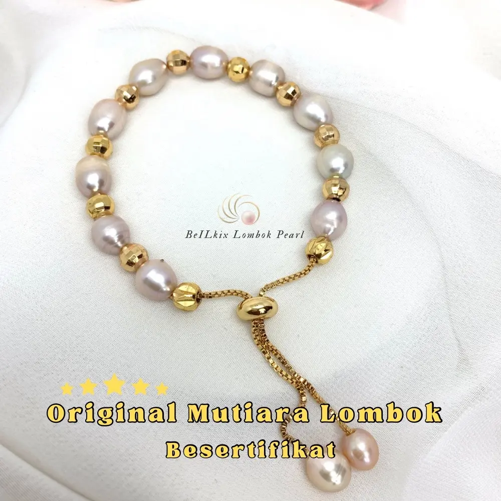 Gelang Serut Mutiara Air Tawar Asli Lombok Warna Salem Original Besertifikat Free Box Perhiasan