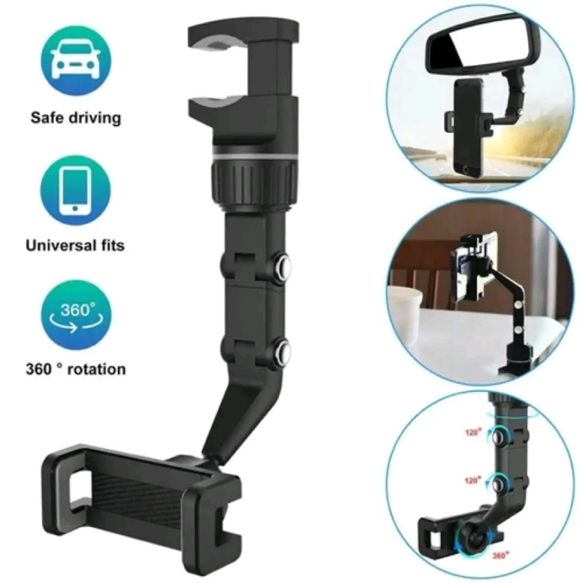 Car Phone Holder / Holder Hp Mobil Jepit Universal / Fleksibel / Bisa Diputar 360 Derajat