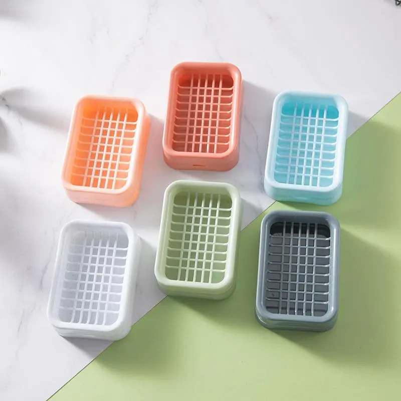 Household Portable Plastic Soap Box Drain Soap Box Double-layer Square Simple Portable Creative Storage Bathroom Supplies