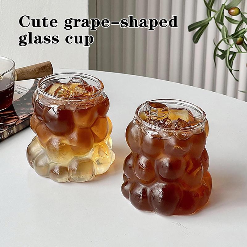 Product Introduction of Creative Grape Shaped Drinking Glasses, 2 Counts Glass Cup with Bamboo Lid & Glass Straw, Reusable Drinking Cup for Home Office, Drinkware, Kitchenware 3