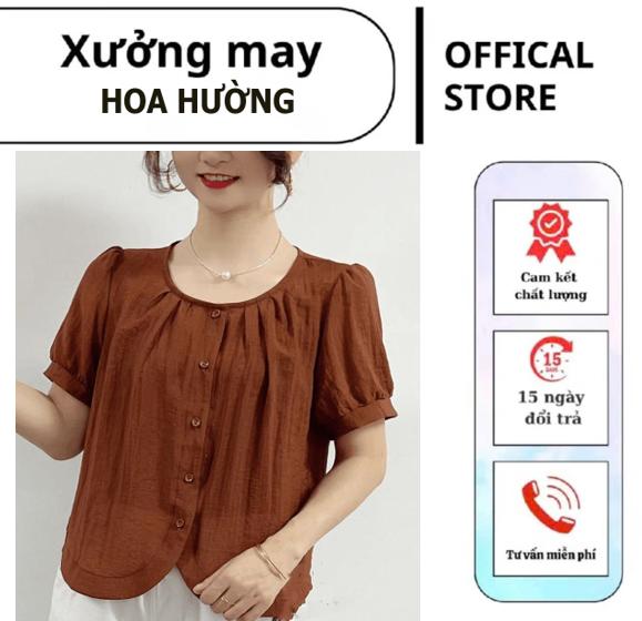 [HT-6 ] Áo Kiểu Nữ Mùa Hè cổ nhún trẻ trung, Chất Đũi Tơ Mềm Mát Lịch Thiệp áo trung 0