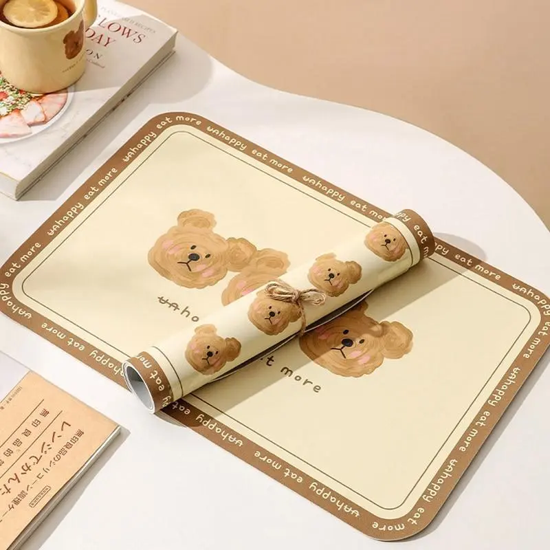 Tấm Lót Bàn Hình Gấu, Thiết Kế Hoạt Hình Dễ Thương, Làm Bằng Da Chống Thấm Nước, Thảm Cách Nhiệt, Trang Trí Để Bàn 7