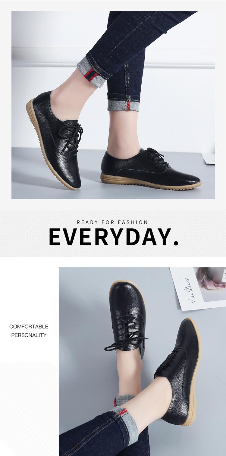 Product Introduction of Cheap Fashion Women Leather Shoes Comfortable Lace Up Ladies Office Shoes Pointed Toe Flats 24