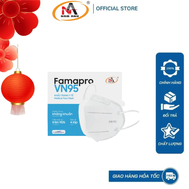 [Combo 10 hộp Vn95 ] Khẩu trang y tế kháng khuẩn cao cấp 4 lớp Famapro VN95 khẩu  trang 5