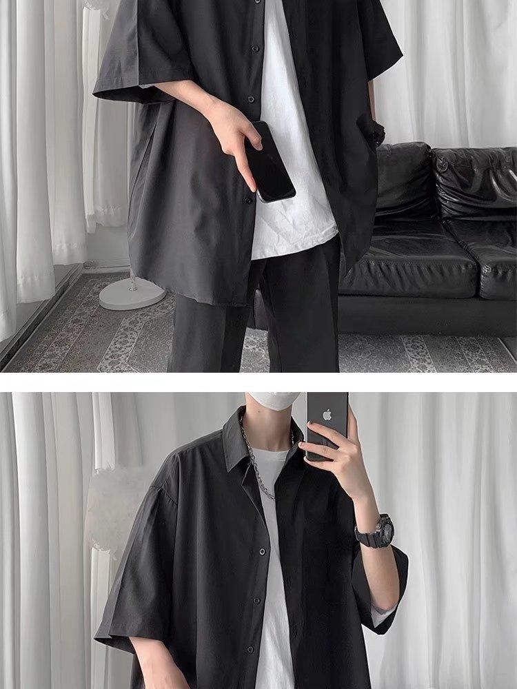 Product Introduction of Shirt Men's Short-Sleeved Summer Ice Silk Thin Men's Shirt Ins Hong Kong Style Ruan Handsome Solid Color All-Match Fashion Brand Top Clothes 3