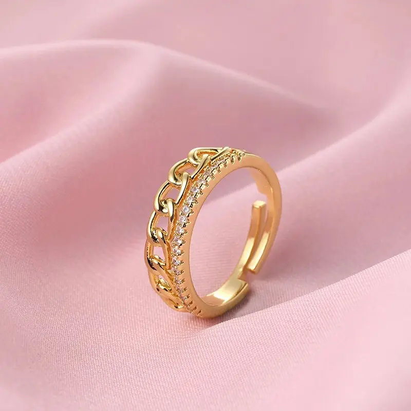 Light Luxury, Niche, High-End Design, Double-Layer Micro Inlaid Zircon Ring, Women'S Adjustable Index Finger Ring