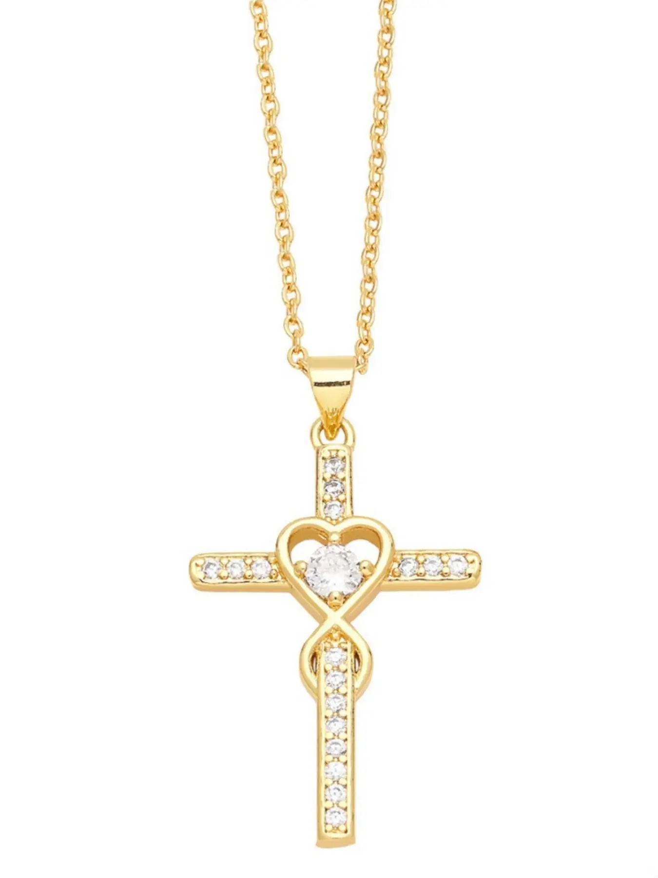 Heart Shaped Cross Pendant Necklace for Women & Girls, Fashion Jewelry for Party, Daily Clothing Decor, Trendy All-match & Exquisite Jewelry for Birthday Gift
