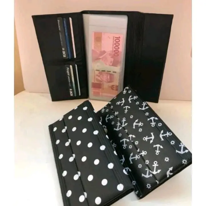DOMPET DISIPLIN KEUANGAN MOTIF JANGKAR / POLKADOT SLOT KARTU Polka Dot Dompet Panjang Dompet Kartu Kulit Wanita