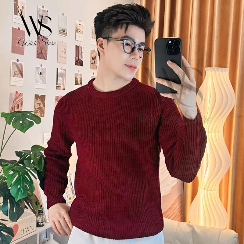 Áo len NAM cổ tròn loại dày cao cấp phong cách Hàn Quốc hiện đại - AL01 Menswear Lưng Cao áo  sweater áo  len tăm Trắng