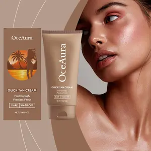 OceAura Krim Penggelap Lembut Quick Tan Cream dengan Minyak Biji Jarak & Jojoba untuk Kulit Wajah & Tubuh Lembut dan Berkilau 114g