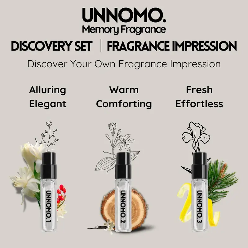 UNNOMO. Discovery Set Travel Size 5.4ml| Extrait De Parfum (EDP) | Citrus Woody Floral Flower | Long Lasting Parfume Tahan Lama | Unisex Orange Perfume Creamy Elegant Lemon Wangi Lily Wanita Calming Feeling Soft 2