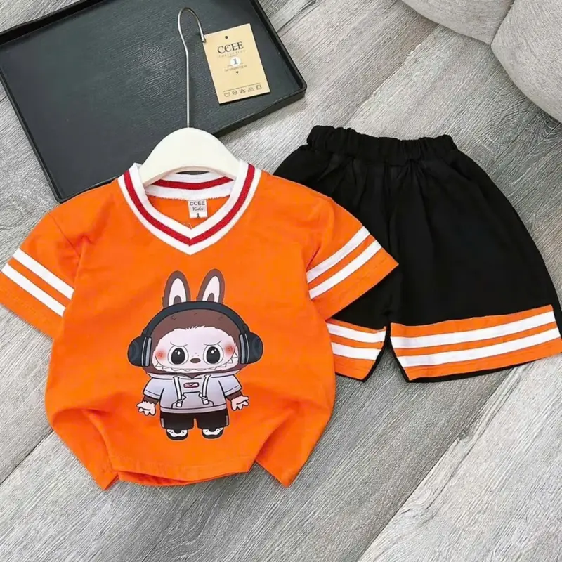 Set đồ bộ in hình LABUBU cổ tim cho bé trai , gái chất cotton mềm mịn Size 13-44kg ms04 . 2