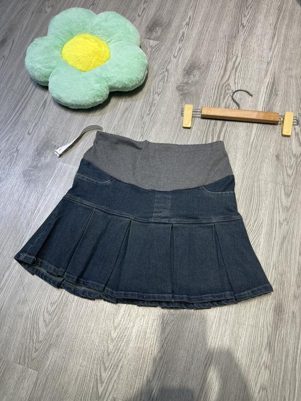 Chân váy jean dáng ngắn dành cho bầu có đáp bụng chun chỉnh Mina clothing Váy Bầu Đầm Bầu chân váy xxl quần áo & phụ kiện thai sản