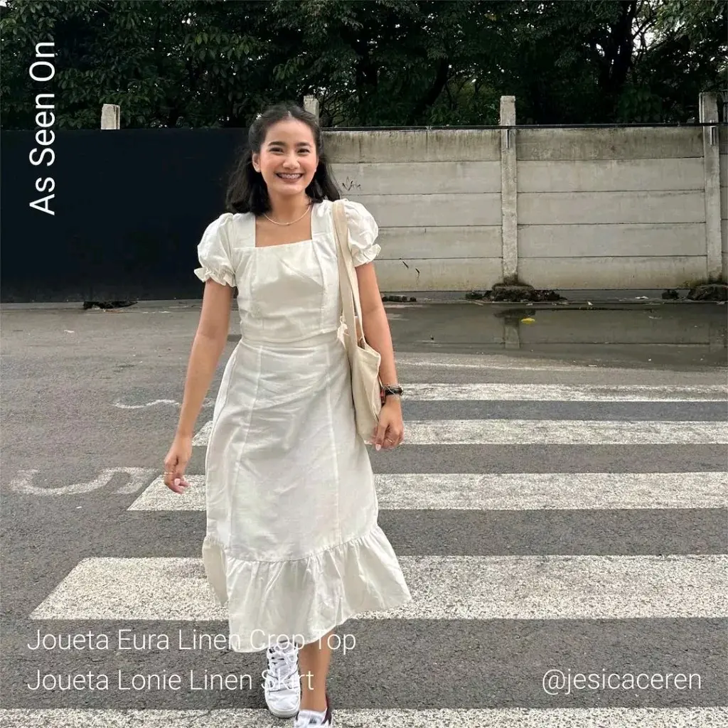 JOUETA | Eura Atasan Wanita Korean Style Ruffle Kekinian Terbaru Warna Putih Bahan Linen