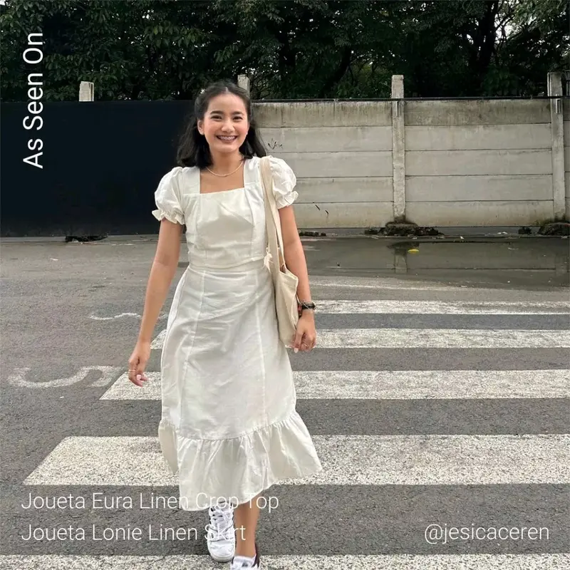 JOUETA | Eura Atasan Wanita Korean Style Ruffle Kekinian Terbaru Warna Putih Bahan Linen 0