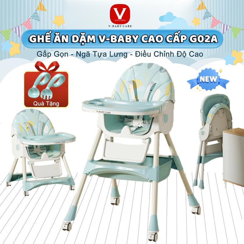 Ghế Ăn Dặm Cao Cấp Cho Bé V-BABY Gấp Gọn, Ngả Tựa Lưng , Ghế Cố Định