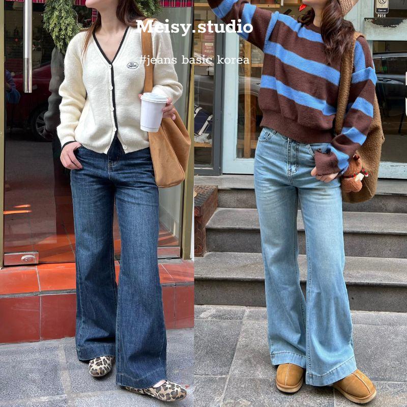 Quần jeans bò ống rộng loe nữ cạp lưng cao bản gấu to phong cách Hàn Quốc Meisy DLORL01 Women