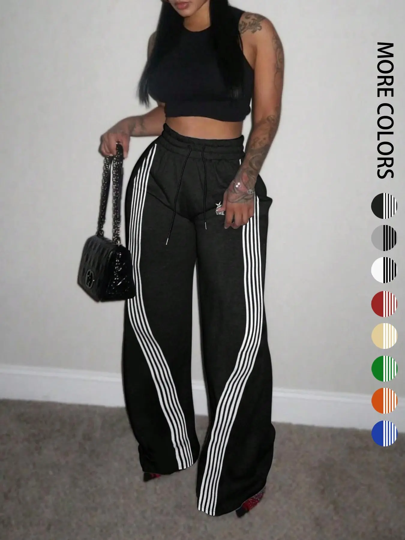 Women's Colorblock Striped Print Drawstring Waist Sweatpants, Casual Pocket Pants for Daily Wear, Ladies Bottoms for All Seasons