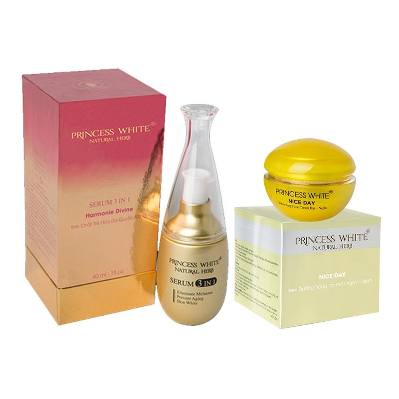  Combo Kem Dưỡng Da Nice Day 22gr Và Serum 3in1 Mờ Thâm 40ml Princess White 