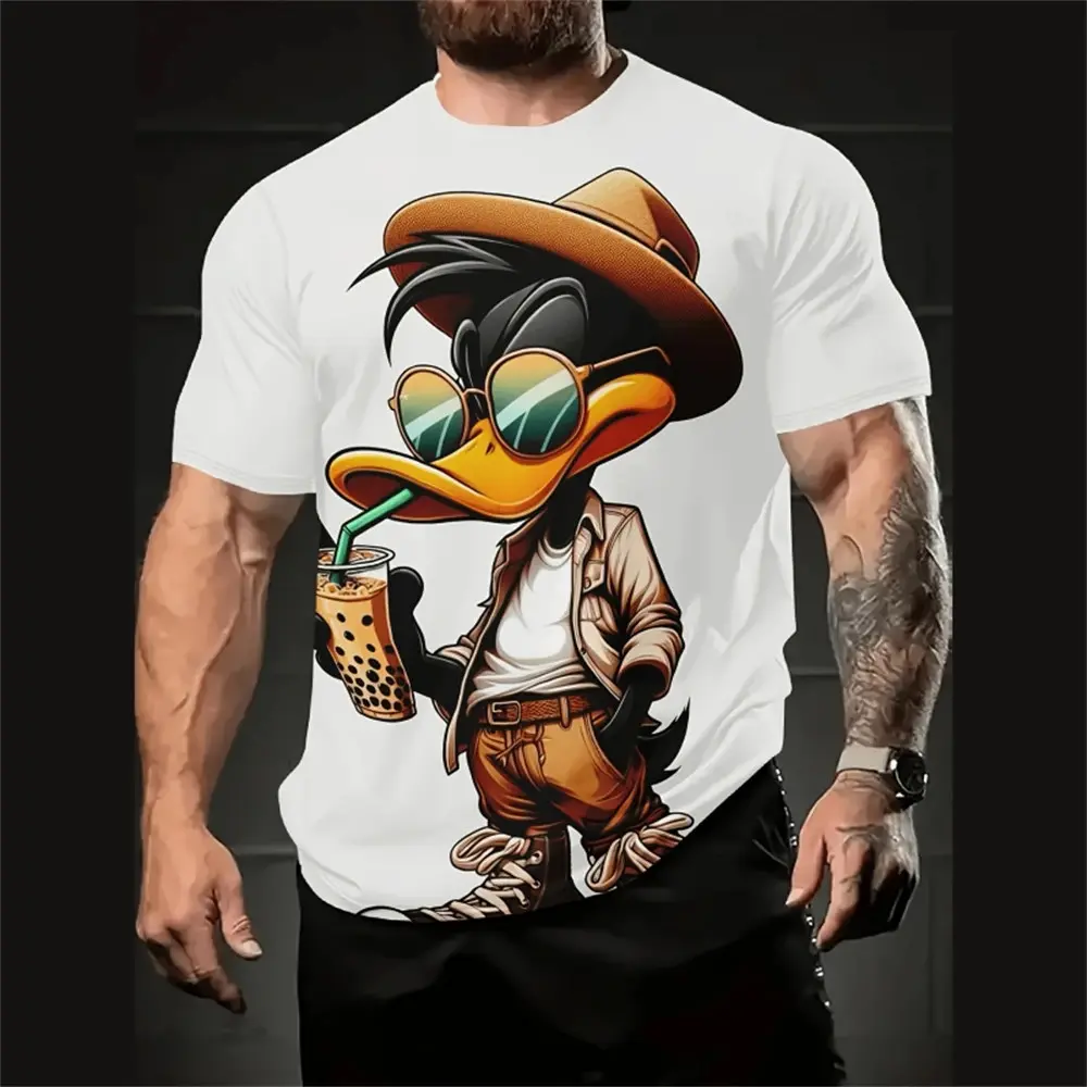 Interesting Cartoon Men's T-shirt, 3D Short Sleeved Printed Streetwear, Summer Large Casual T-shirt, Men's Clothing Casual Animal Top Menswear Polyester Long