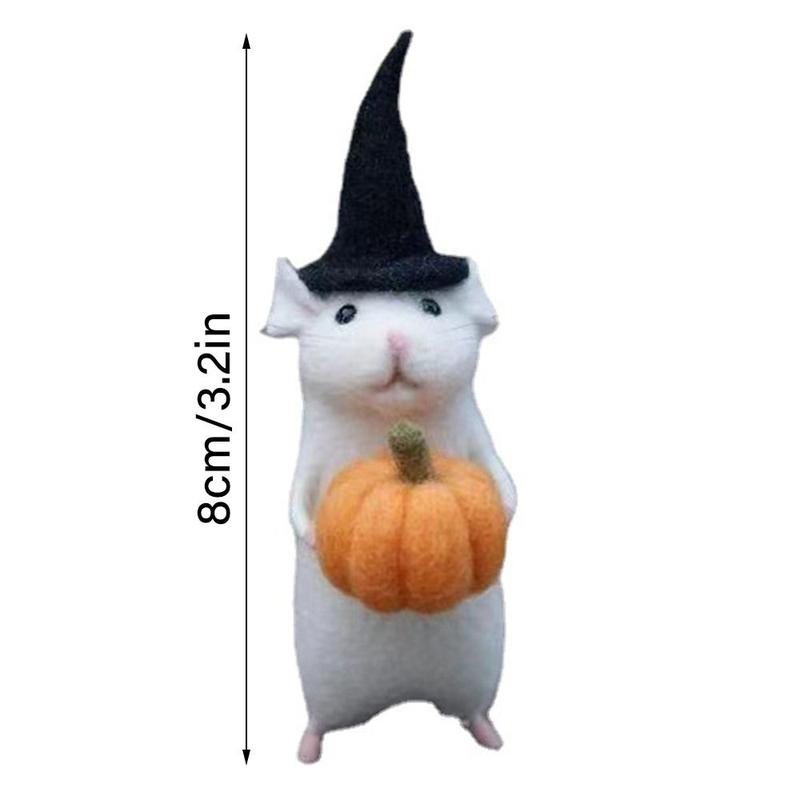 Product Introduction of Handmade Wool Felt Animals Figurine DIY Wool Felt Cute Mouse Christmas Halloween Ornament Mouse with A Pumpkin Xmas Home Decor 1