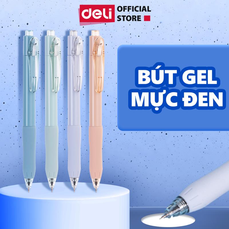 Bút gel màu pastel nhanh khô G157 Deli đệm tay êm ái ngòi 0.5mm ra mực đều viết trơn tru không lo tắc mực bút bi gel đầu bấm học sinh văn phòng phẩm