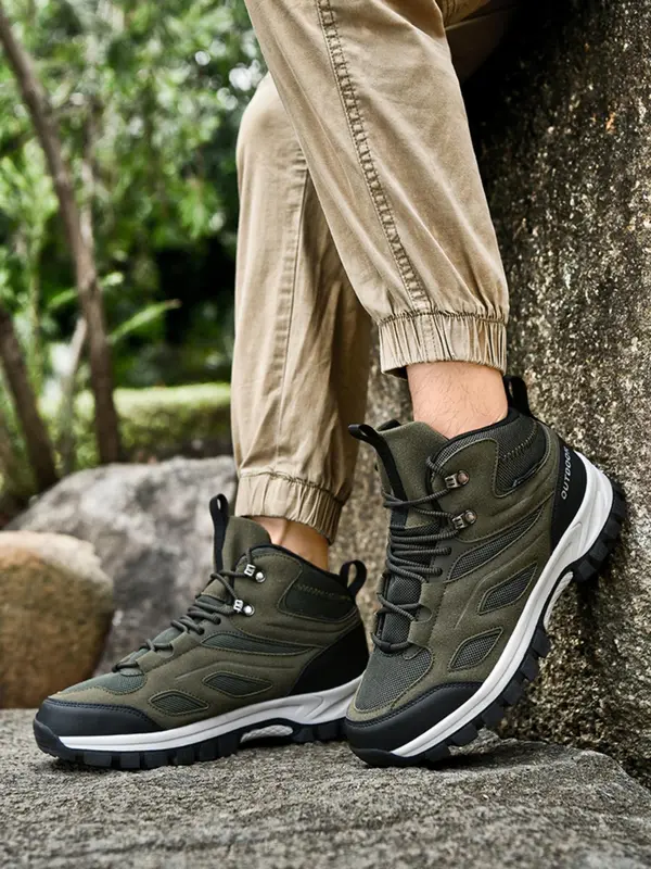 Men's Colorblock Lace Up Hiking Shoes, Casual Comfortable Outdoor Sports Shoes, Durable Shoes for Hiking 2