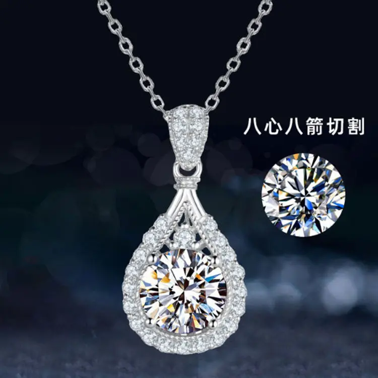 Sparkling Moissanite Teardrop Pendant Necklace - 8H8A PT950 Plated Micro-Set D Color, Free Shipping Thailand, Elegant Gift for Wedding/Party, Affordable Luxury Jewelry, TikTok Viral 2024 Trendy Best Seller