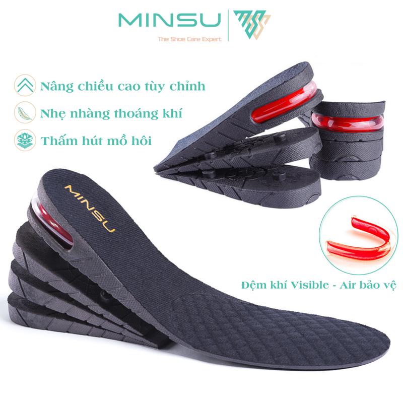 [TOROPOW] Lót Giày Tăng Chiều Cao Đệm Khí VISIBLE - AIR Thể Thao Nam Nữ MINSU M5502 Khử Mùi, Miếng Độn Tháo lắp Dễ Dàng Miếng Lót Giày Leather