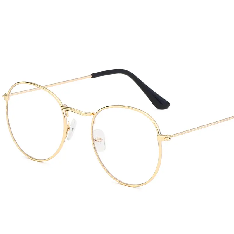 【overseas】Metal Printing Round Frame Glasses Unisex Decorative Spectacles Clear Lens Retro Eyewear For Men Women Gold&Black