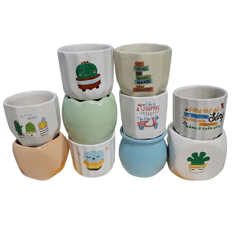Mix 10 Chậu sứ Bát Tràng, chuyên trồng cây Sen Đá, Xương Rồng, Tiểu Cảnh Mini tháp trồng rau hữu cơ