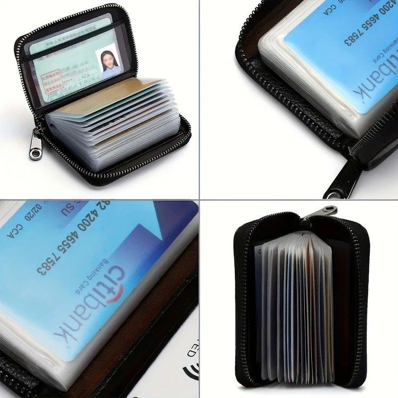 RFID Blocking PU Leather Wallet, 1 Piece Large Capacity Multi-card Slot Zipper Closure Card Organizer, Portable Card Storage Wallet for Home Office 4