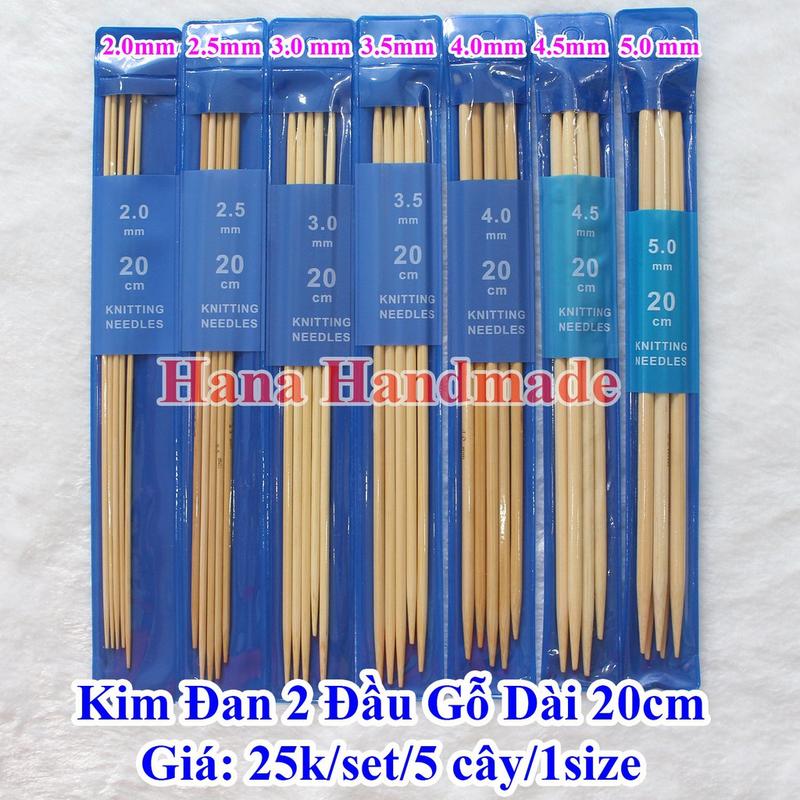  Kim đan len 2 đầu gỗ 20cm 25k set 5 cây 
