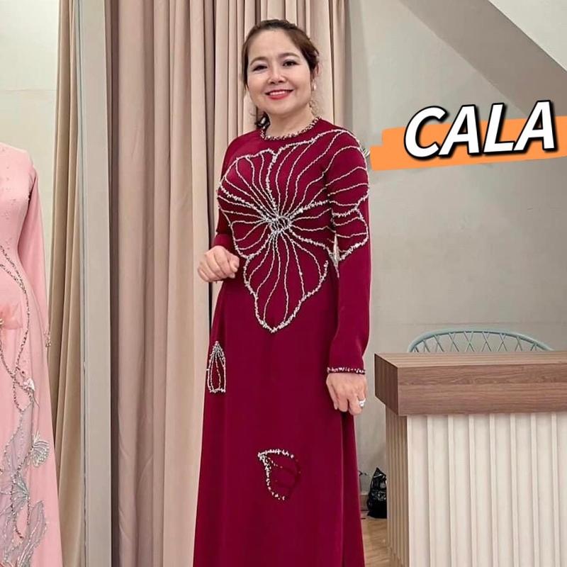 Bộ áo dài lụa đính đá màu đỏ đô cao cấp thiết kế riêng dành cho bà xui hoặc đi tiệc sang trọng xinh đẹp ADL25 Wine Knot Nữ Dress Women Voan Voi 6