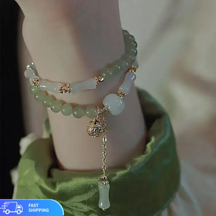 Vòng Tay Đính Cườm Tre, Phong Cách Trung Quốc Thiết Kế Độc Đáo Cổ Điển Vòng Tay Bí Ngô Lá Tre, Cảm Giác Cao Cấp Quà Tặng Cho Bạn Thân Đinh Phụ Kiện Móc Khoá