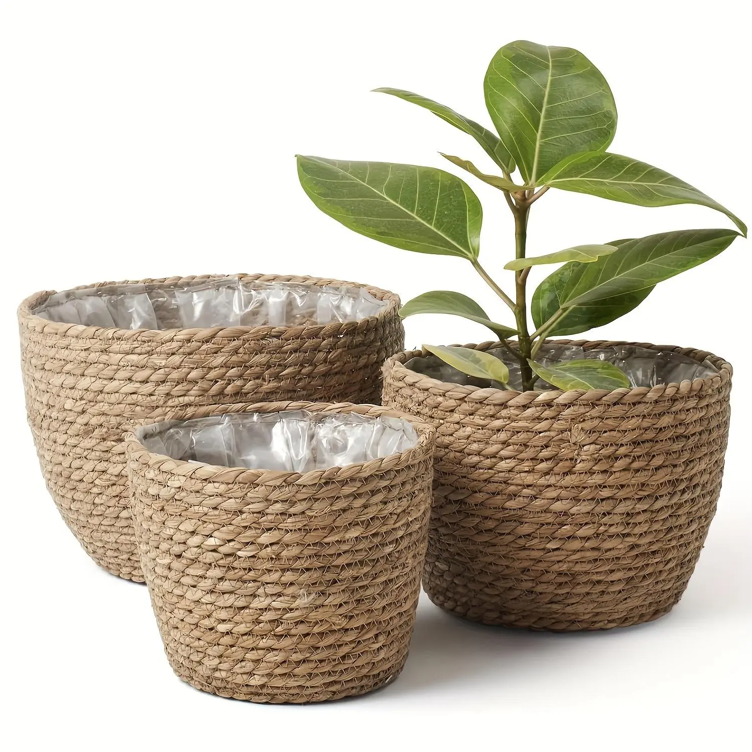 Boho Style Woven Plant Basket, 3 Counts/set Modern Woven Plant Flower Basket, Home Organizer for Living Room Bedroom Dining Room Balcony Garden