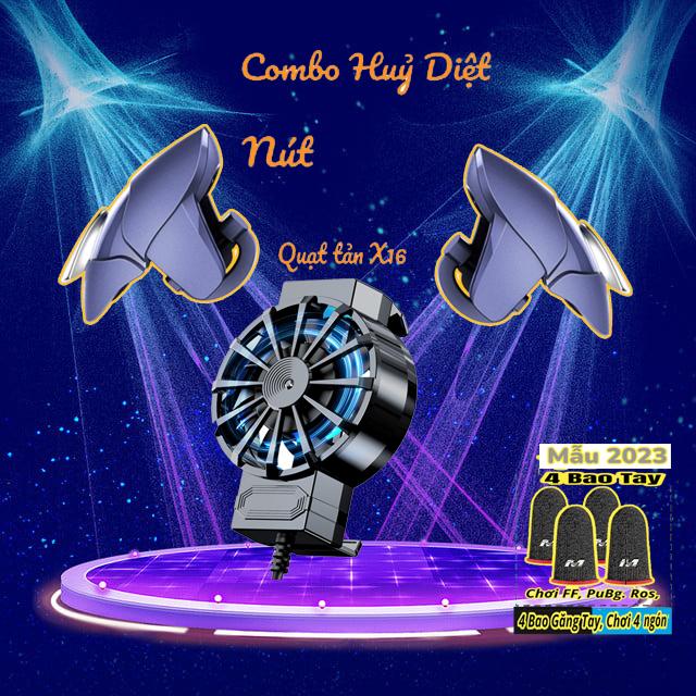 Quạt tản nhiệt X16 và nút bấm chơi game FF,PUBG,...