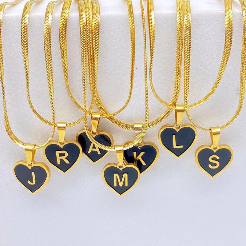 Product Introduction of Fashion Heart Initial Black Pendant Alphabet Necklace Letter Necklaces 2