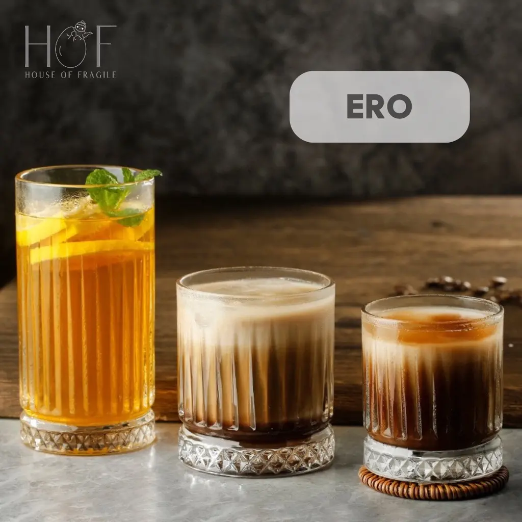 ERO Gelas Kopi Striped Kaca Premium 200ml 350ml 450ml Desain Elegan Tahan Suhu Ekstrem untuk Espresso Kopi dan Minuman Soft Drink Kaca Bening Berkualitas Tinggi