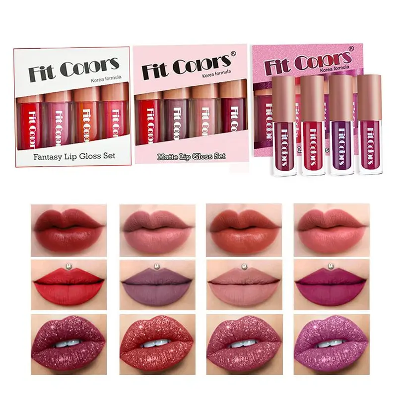 Long Lasting Liquid Lipstick, 4 Counts/set Velvet Matt Finish Liquid Lip Gloss, Non-sticky and Gentle Texture Juicy Lip Gloss 5