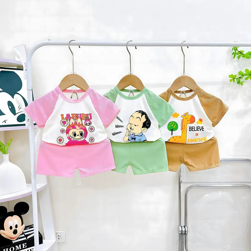 Combo 5 bộ quần áo cộc tay chất tăm lạnh cho bé trai và bé gái ( 4-19kg ) - T8 1