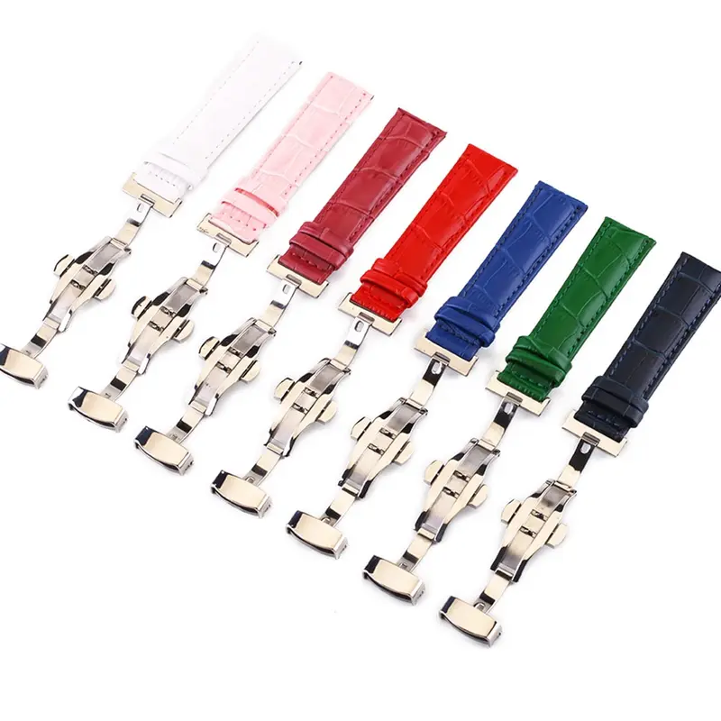 Dây Đeo Đồng Hồ Bằng Da Thật, Nhiều Màu Sắc, 14mm, 16mm, 18mm, 19mm, 20mm, 22mm, 24mm, Dây Đeo Đồng Hồ Đồng Hồ Đeo Tay Nam Nữ, Thép Không Gỉ, Khóa Bướm Tự Động Bấm Hai Lần, Dây Tre, Tặng Kèm Dụng Cụ Khăn 2