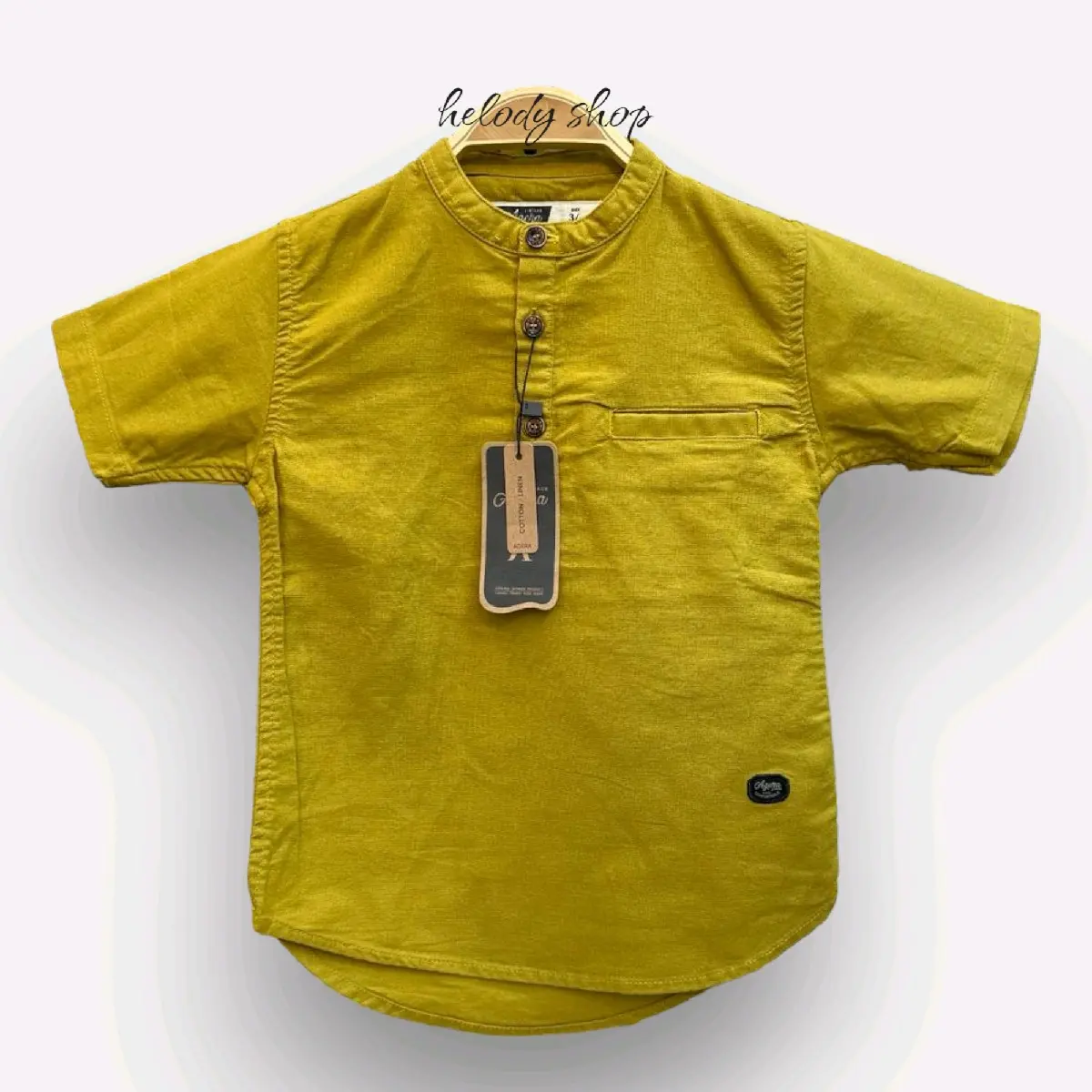 Koko anak lengan pendek bahan katun Agera junior Muslim Linen Baju